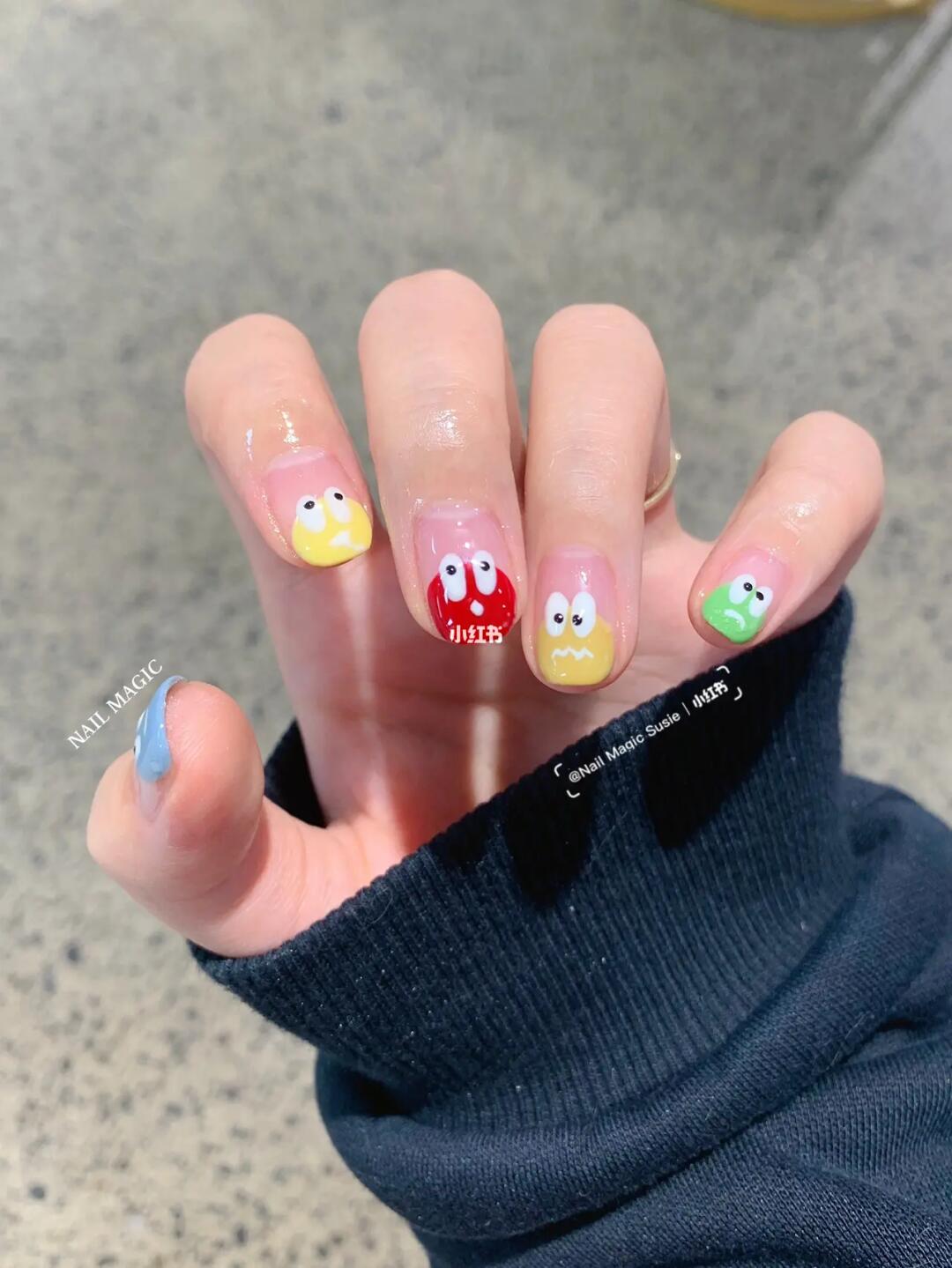 奥克兰美甲 | 可爱彩绘卡通m豆96美甲9799