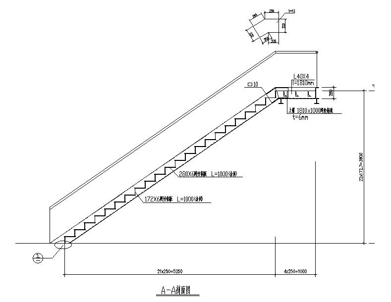 简单式钢结构楼梯平面立面剖面图