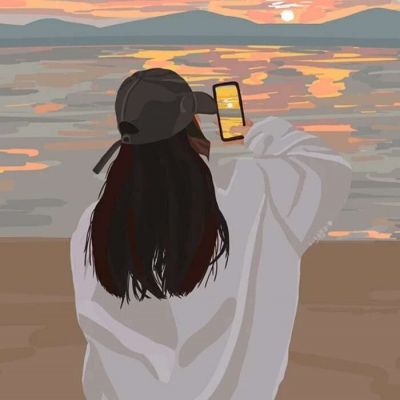 高清文艺手绘唯美背影女图片头像