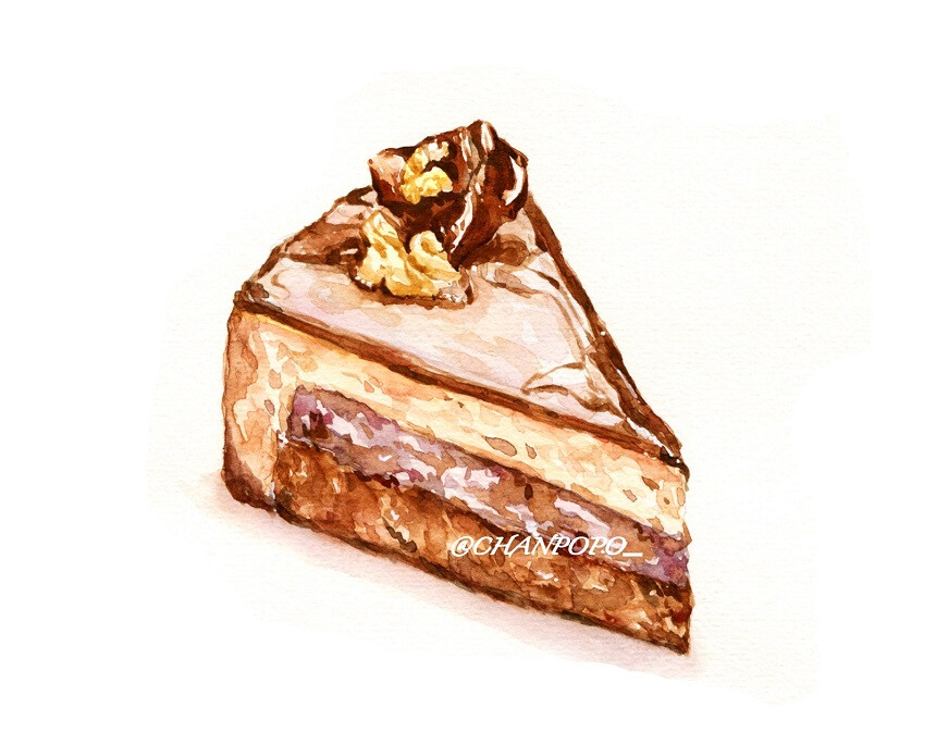 小美食水彩手绘绘画插画甜品巧克力