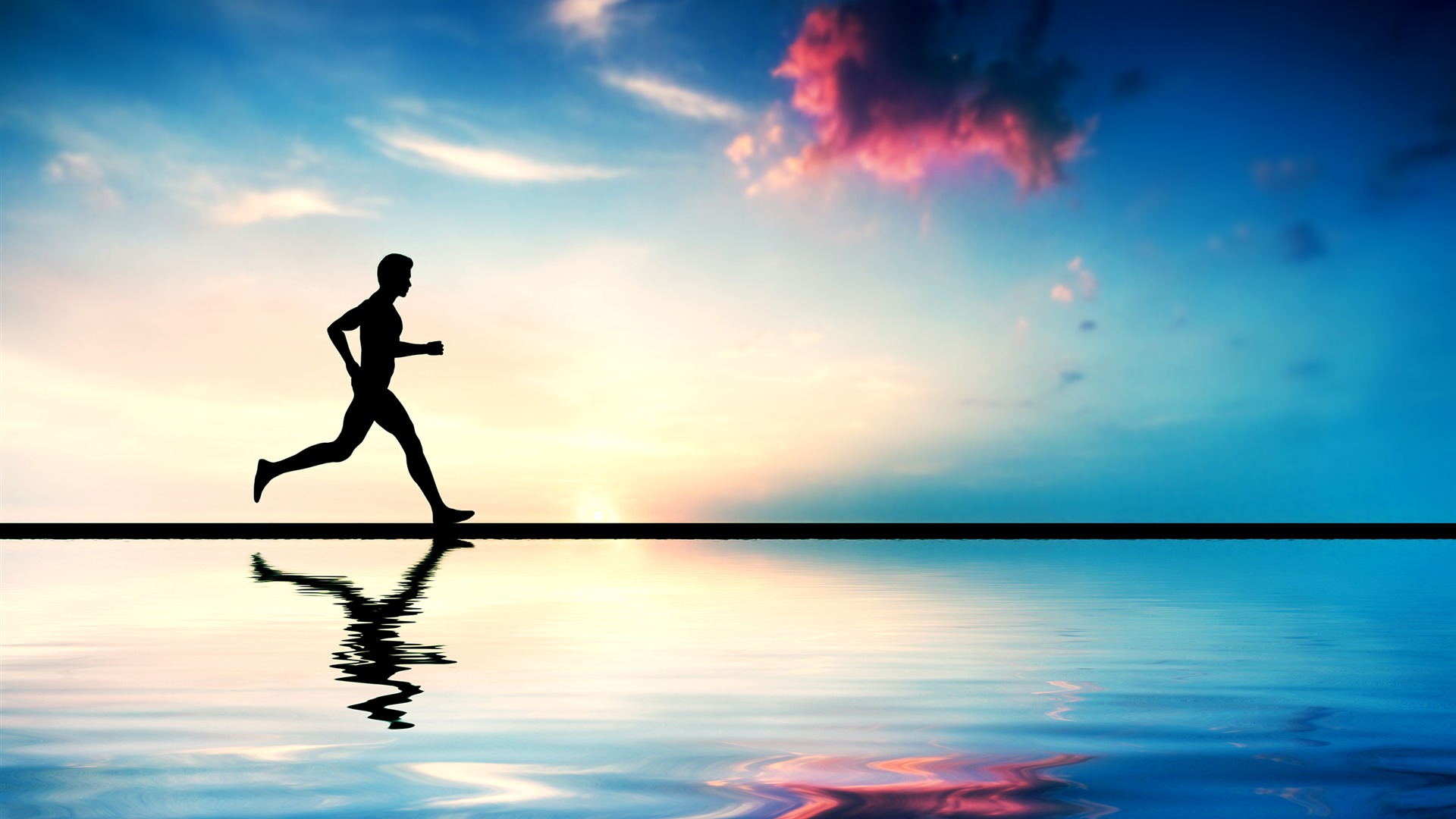 黄昏海边奔跑的男士-2016运动高清壁纸