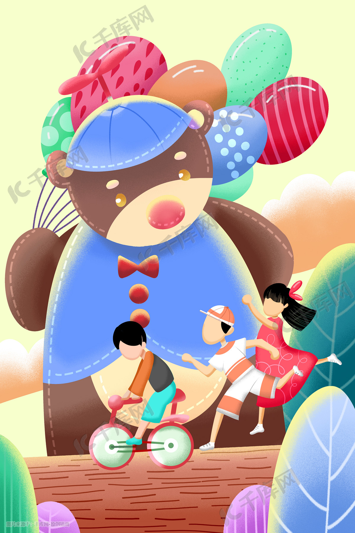 卡通手绘风儿童节节日玩耍配图