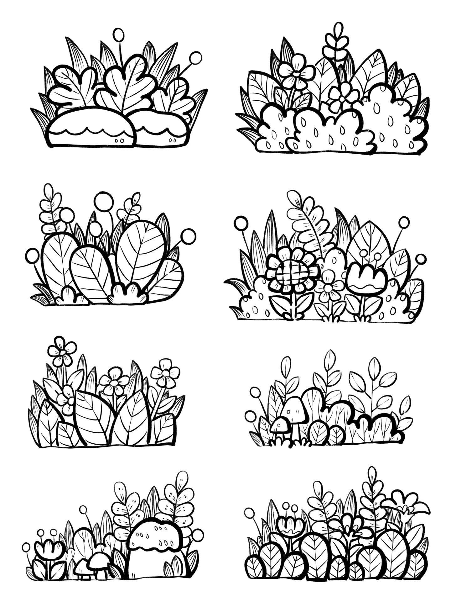 植物花丛简笔画94万能素材3 供孩子们参考如何画出草丛,花丛,灌木丛