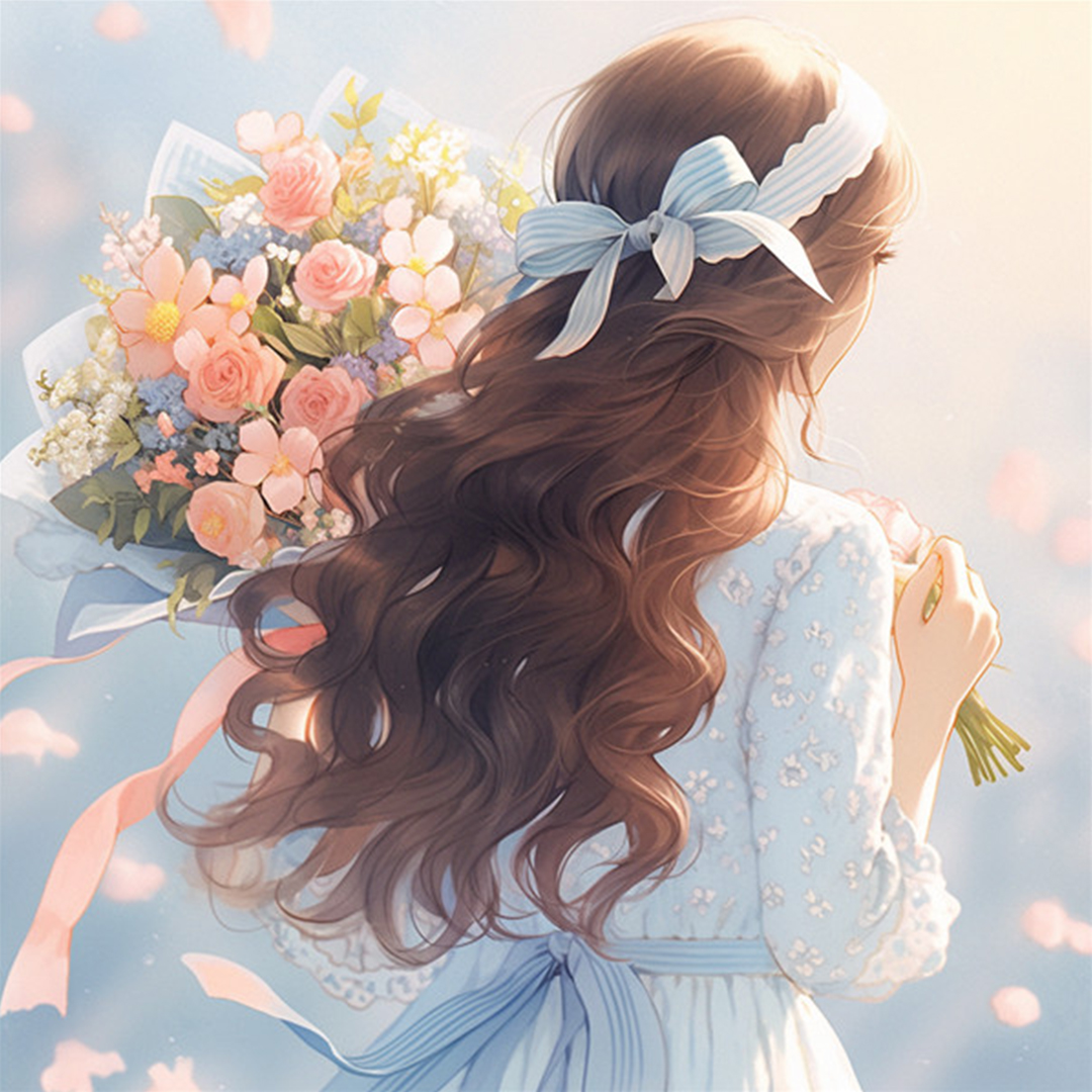 分享一组超级好看的女生背影头像,手捧鲜花,面朝大海,阳光下波光粼粼