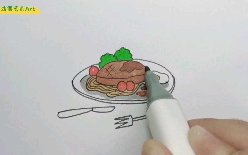 亲子简笔画:一起画美味的牛排大餐