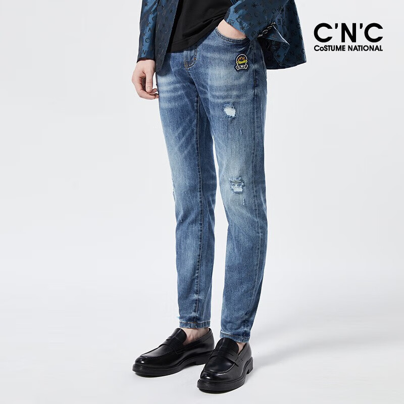 cnc【轻奢衣服】cnc男装23年春夏新款牛仔裤男士品牌胶章logo裤子