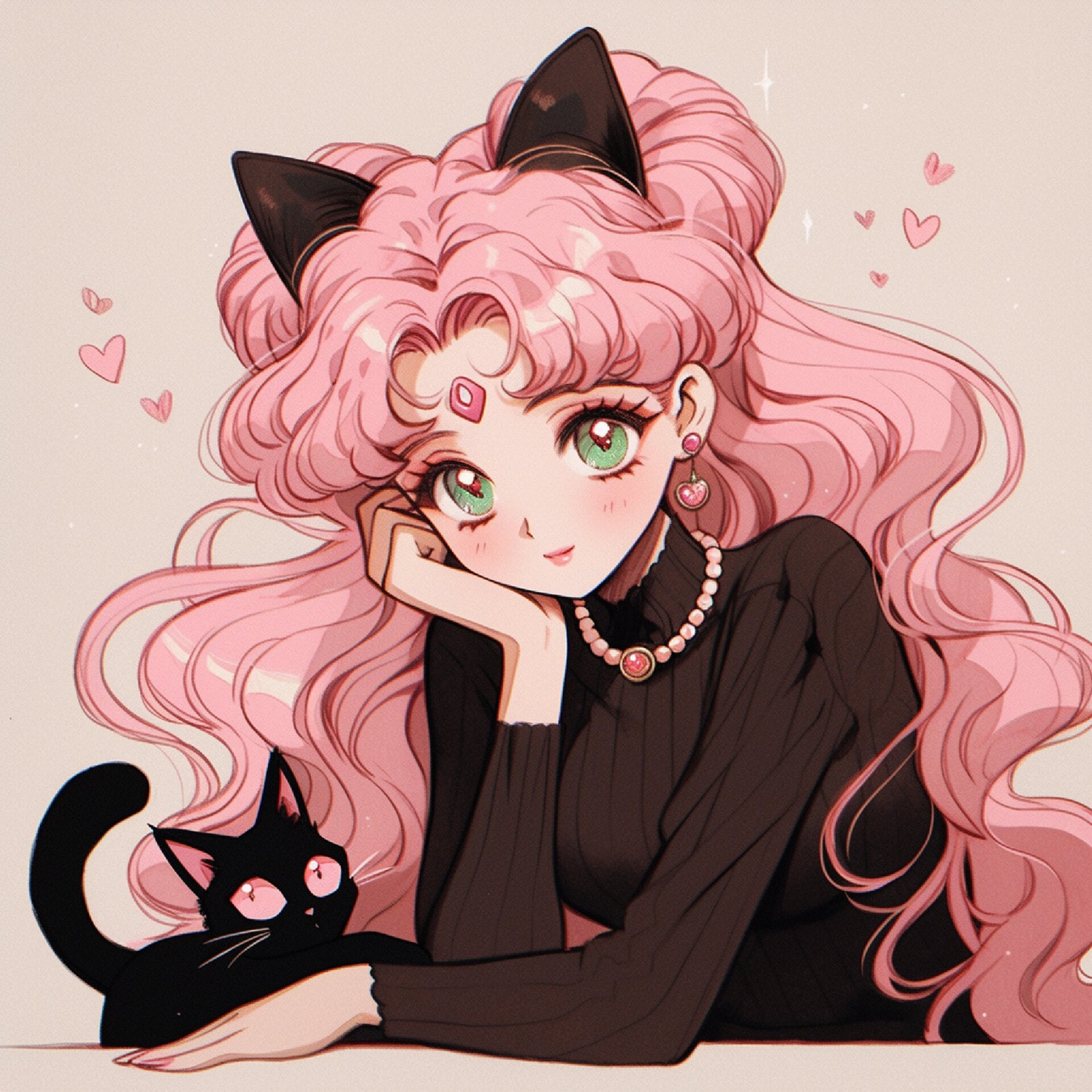 动漫头像‖萌萌美少女和她的小黑猫 用这样头像心情会很好哦! *.