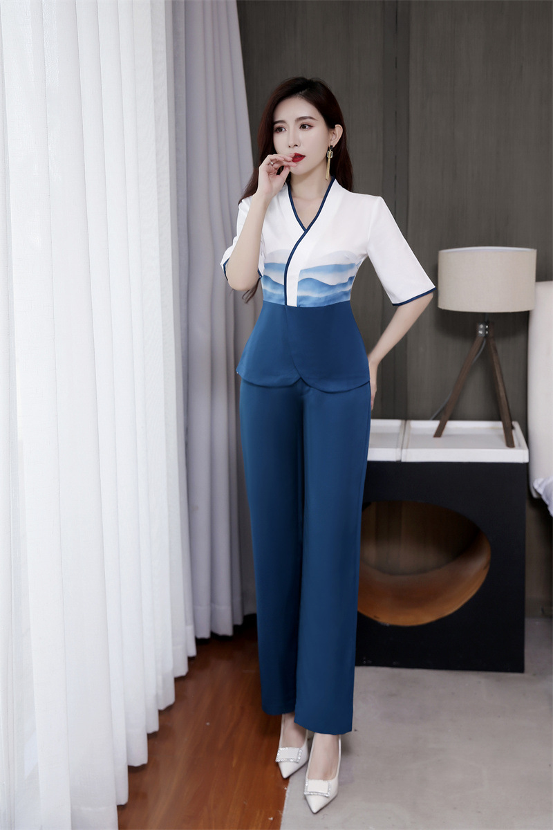 足疗店2021年新款工服养生美容师夏季薄款足浴技师工作服高端气质