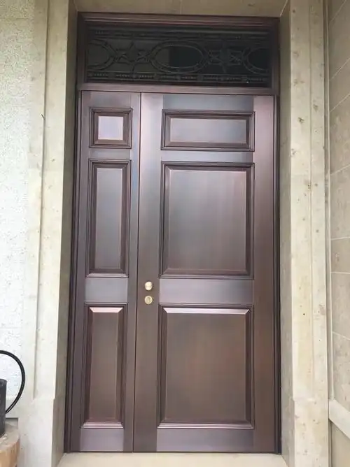 紫铜入户门_双开玻璃黄铜门_北京紫铜单元门厂家_金属雕塑品价格_优质