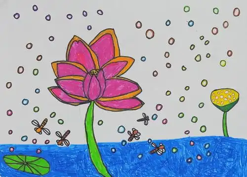 少儿书画作品-《宁静的荷花》/儿童书画作品《宁静的荷花》欣赏_中国
