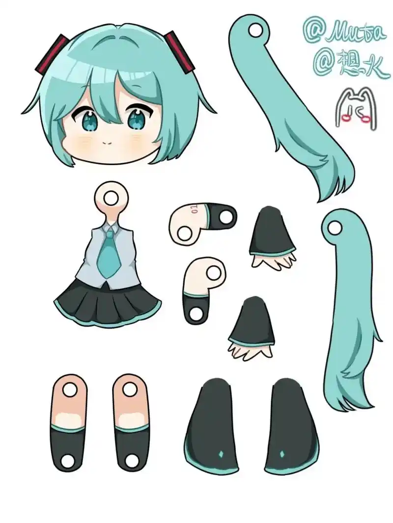 初音未来/镜音铃可动纸片人图纸.有三种,可以自取滴 还是可以 - 抖音