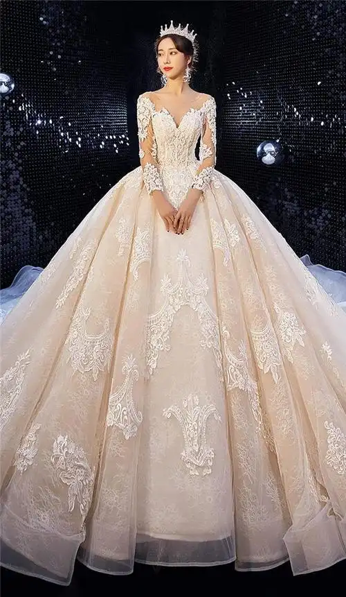 琴耽瑟好婚纱礼服新娘森系超仙梦幻豪华奢侈星空拖尾长袖冬季奢华