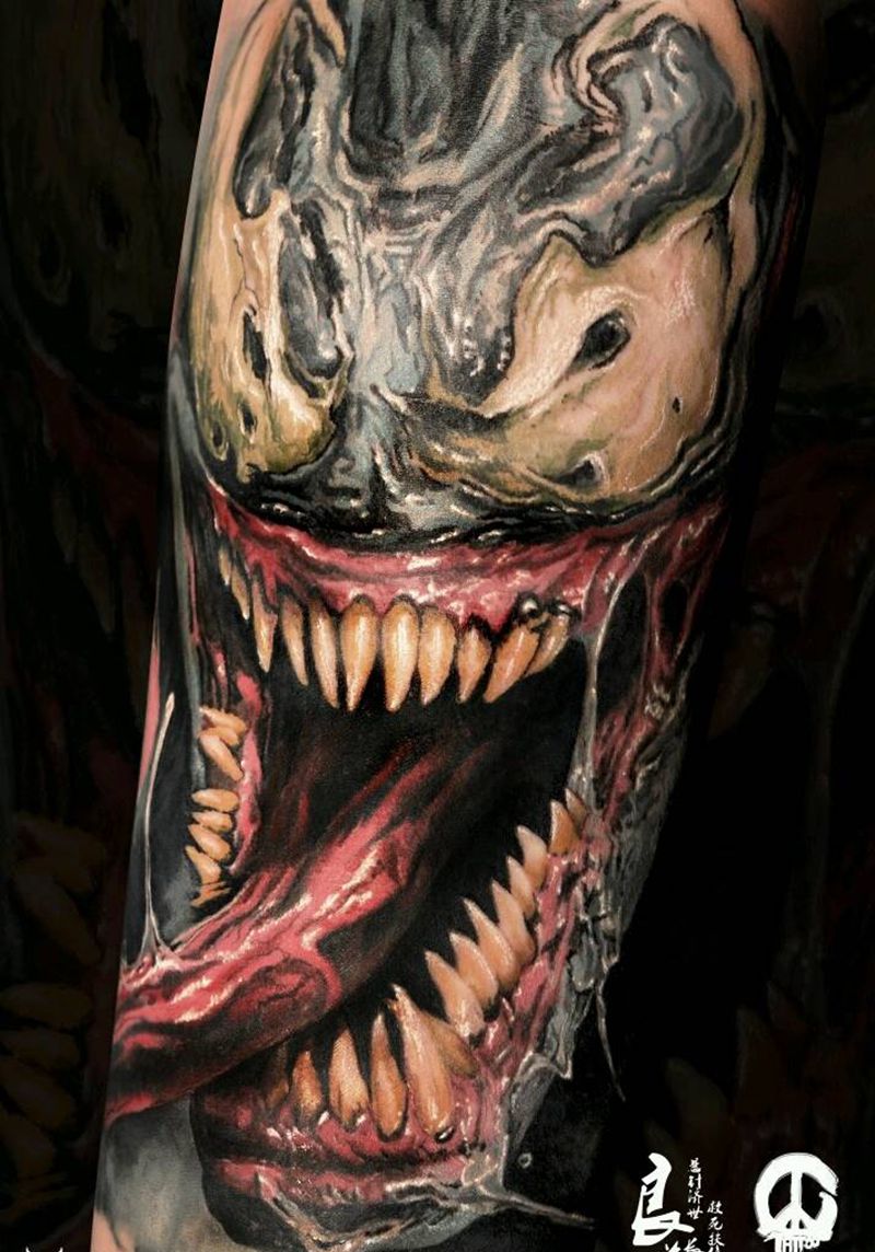 毒液纹身图片_手臂欧美写实毒液欧美写实彩色写实纹身图案