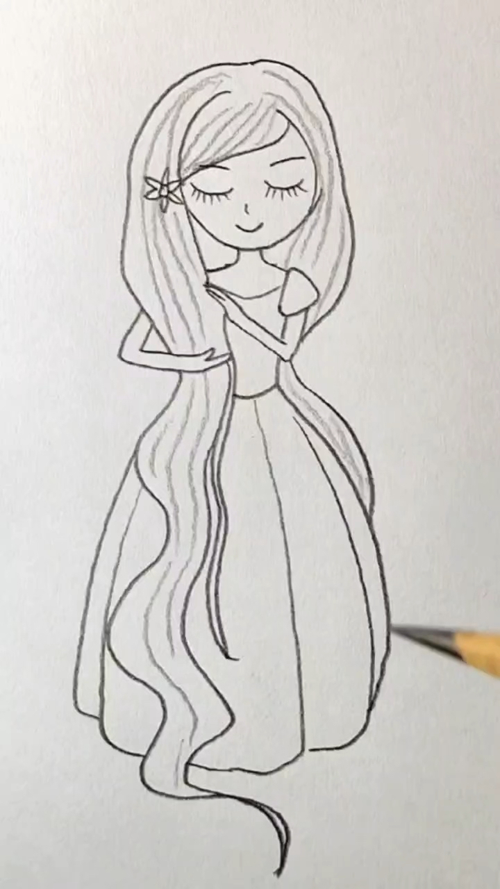 长发女孩简笔画,每日一画,零基础学画画!