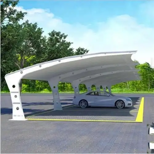 奥文定制设计膜结构车棚汽车电瓶车防晒遮阳雨棚白色钢结构