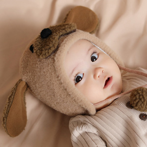 新生儿韩国可爱保暖男女童婴儿帽子冬婴幼儿小狗毛绒宝宝帽子春秋