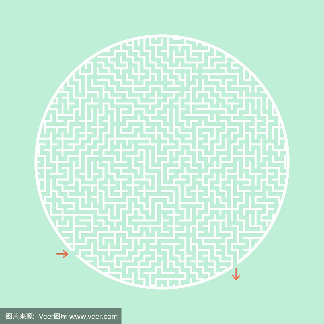 迷宫难题.平面矢量插图孤立的颜色背景.