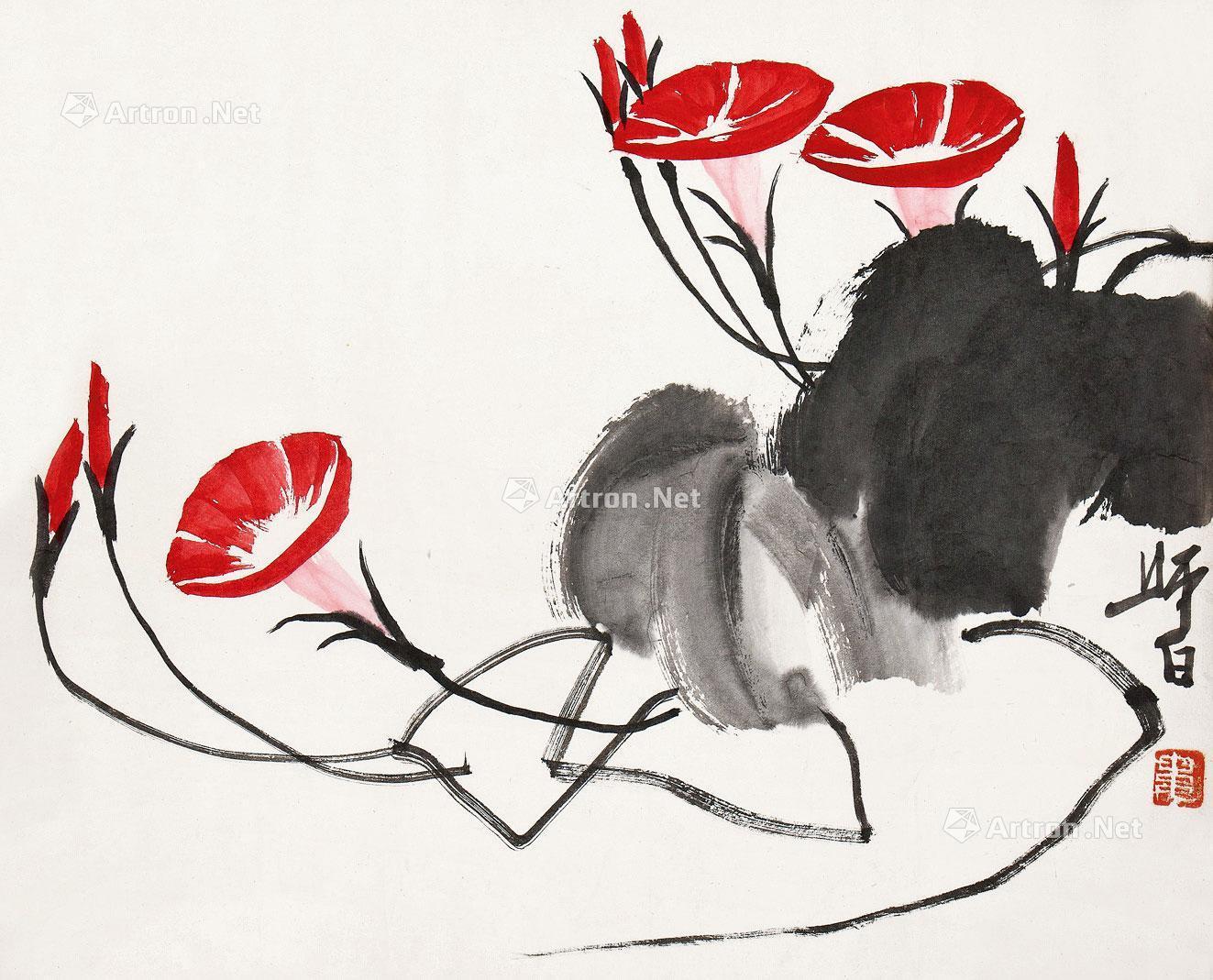 0350喇叭花镜心水墨纸本