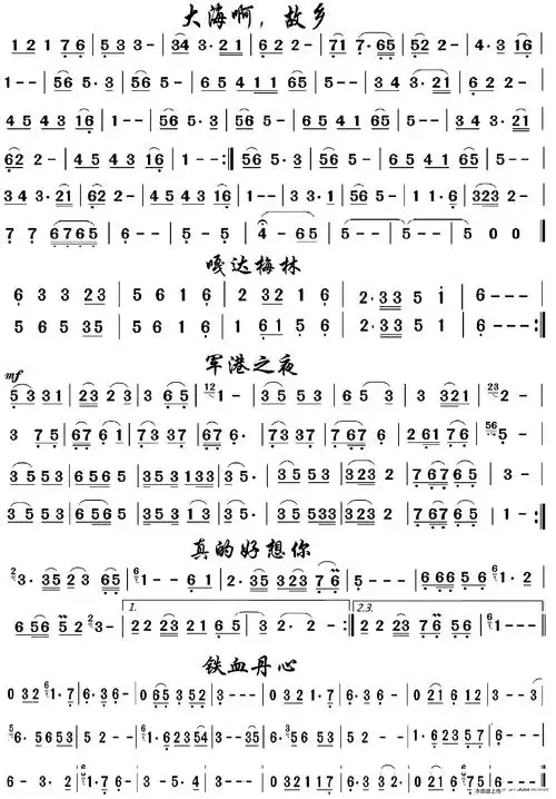 葫芦丝 练习曲02 歌曲5首 葫芦丝谱 简谱