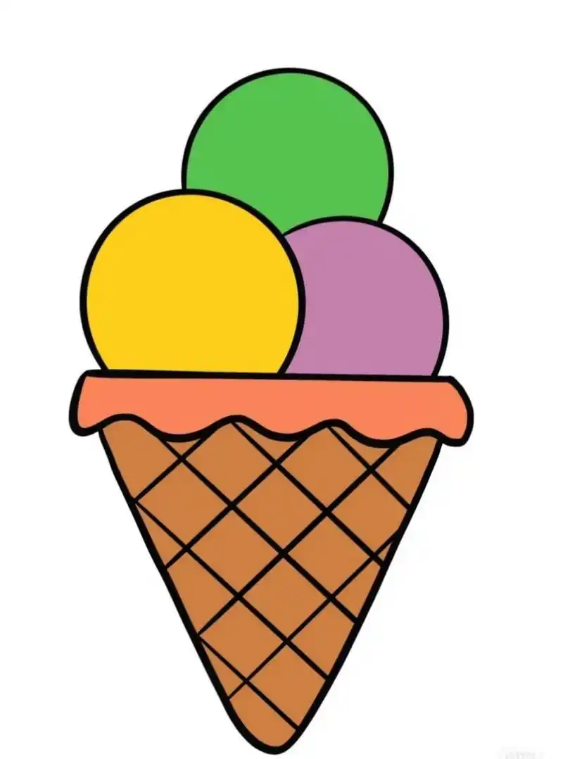 小托班简笔画涂色 这次的是一个冰淇淋,结构简单,适合刚刚上幼儿园的
