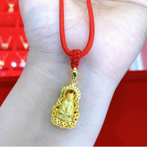 999足金火焰观音黄金吊坠男纯金本命年观音头编织项绳硬金fg2030