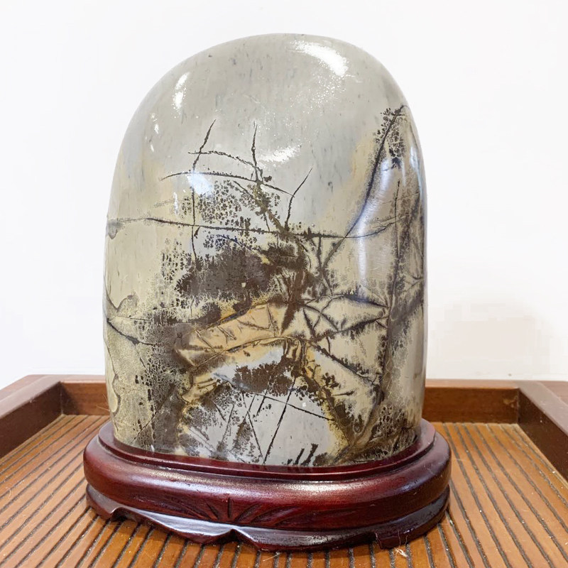 水墨国画石草花石老石料画面石招财镇宅奇石摆件水墨写意书房摆件