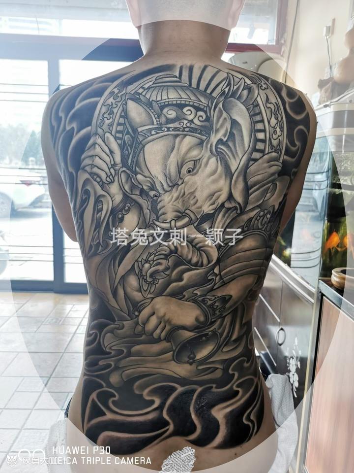 象神满背_纹身图案手稿图片_塔兔文刺——颖子的纹身作品集