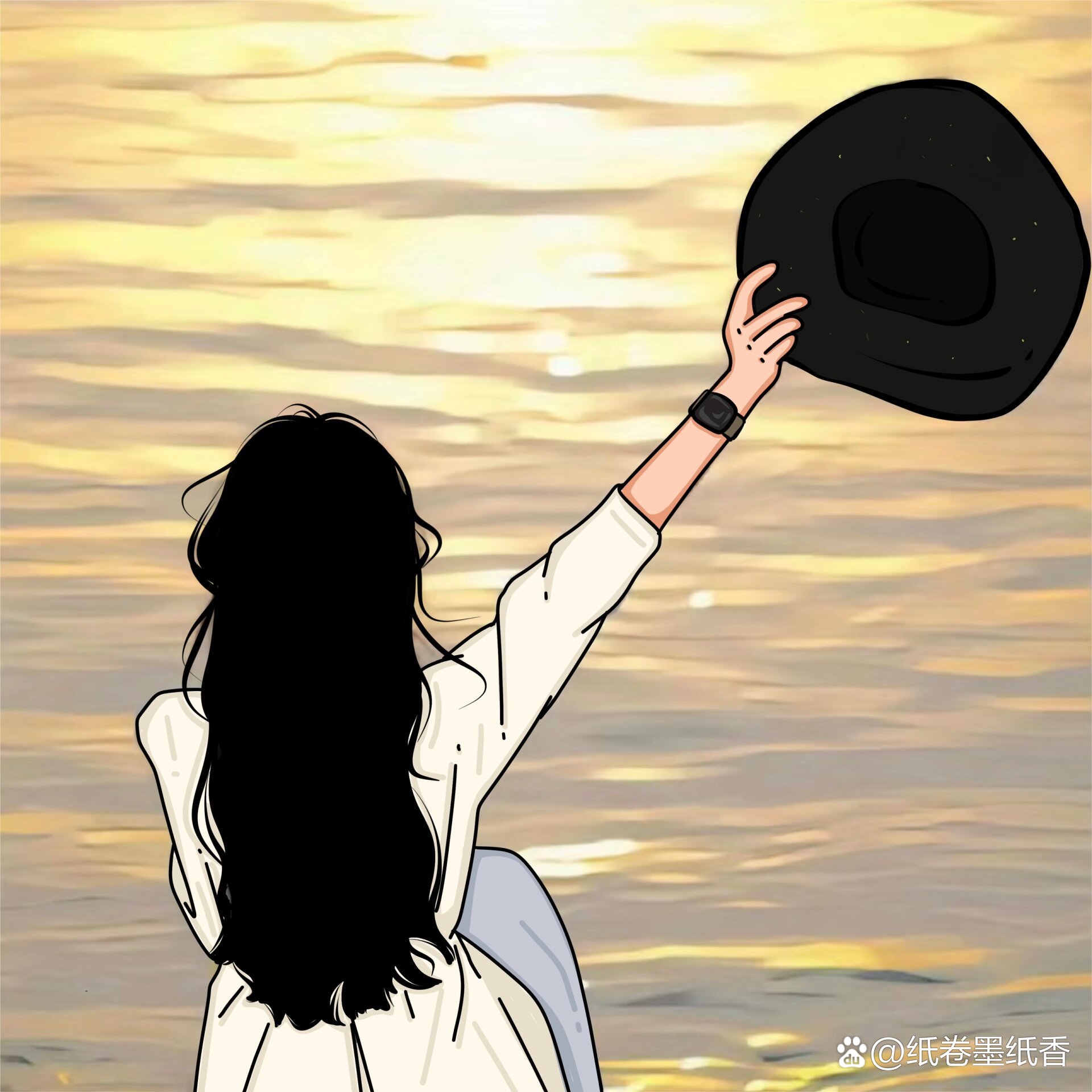 夕阳情侣头像|照片转手绘|背影 去有风的地方 赶一场海