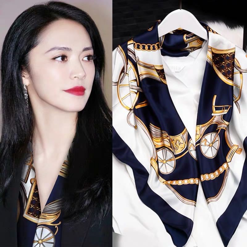 工厂直销姚晨同款真丝桑蚕丝大方巾围巾手工卷边 空调披肩防晒