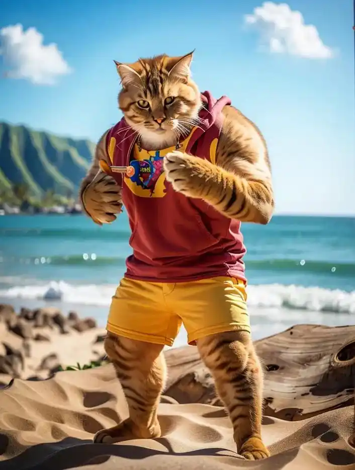 猫界沙滩霸主:猫咪展示强壮身姿!在阳光明媚的沙滩上,一只猫 - 抖音