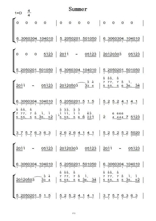 summer(菊次郎的夏天) 久石让(原版)钢琴双手简谱 钢琴谱 钢琴简谱