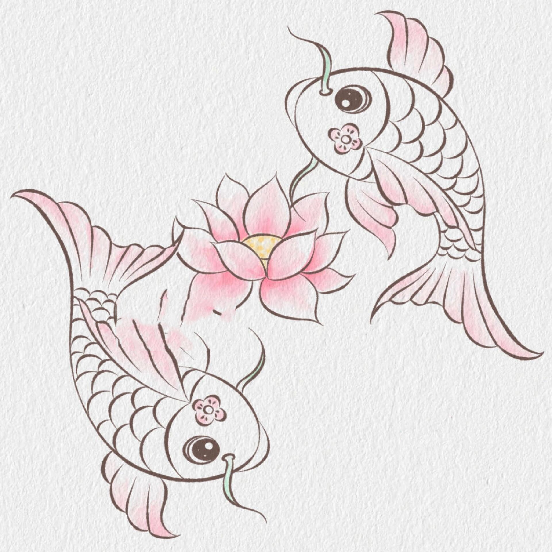 简笔画打卡第5天 | 锦鲤戏莲 在中国古代文化中,莲花和锦鲤是非常受