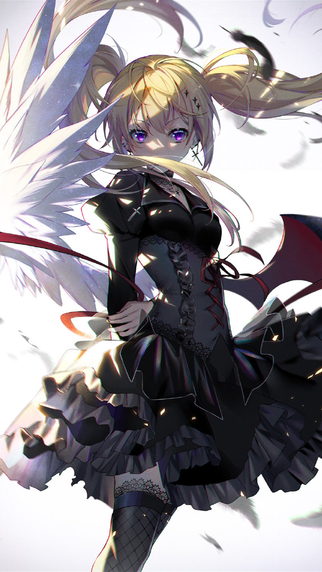 暗黑系动漫美少女插画,光影柔和构图灵动,酷帅与温柔并存