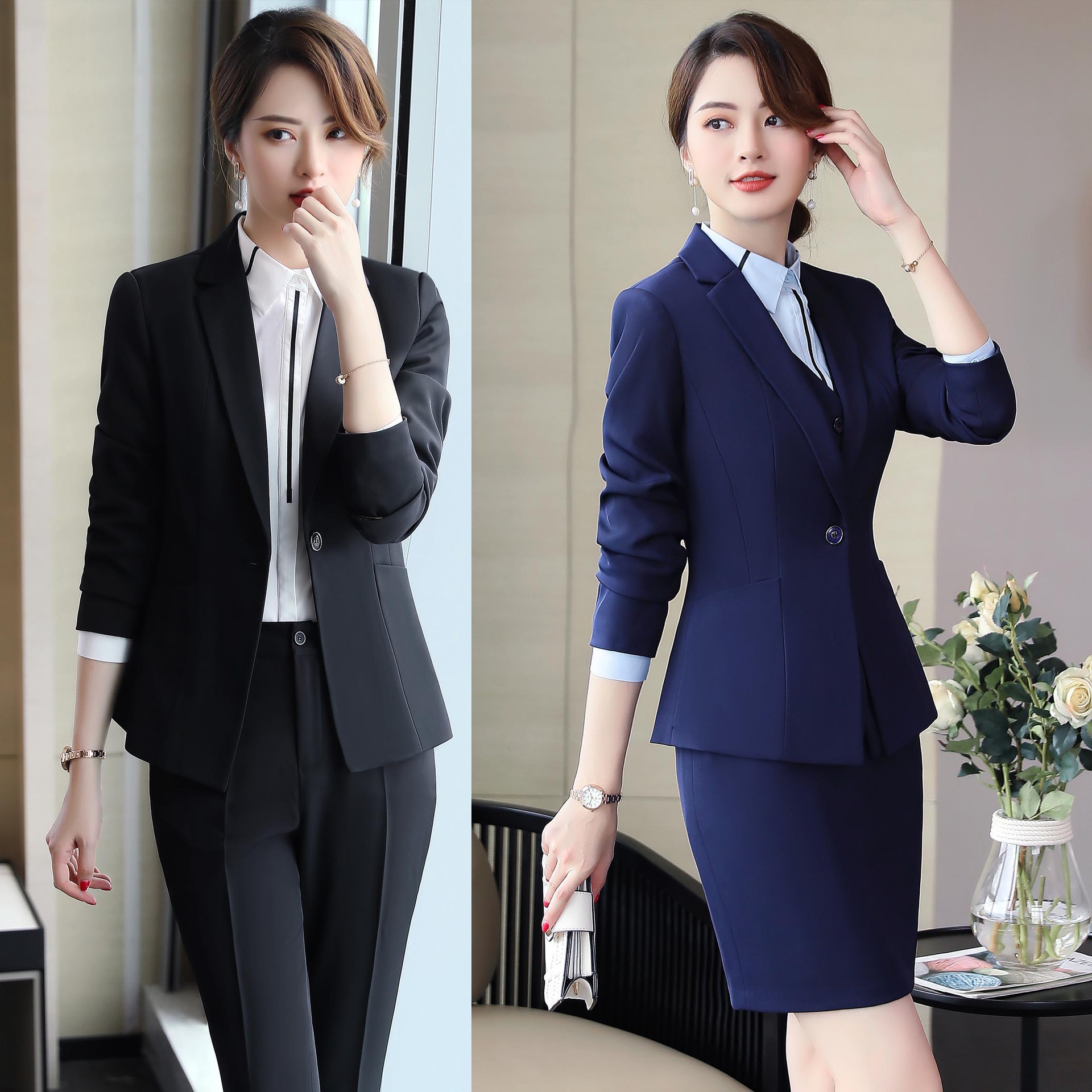 春秋冬职业装女装套装三件套女士商务面试工作服套裤马甲西装工装