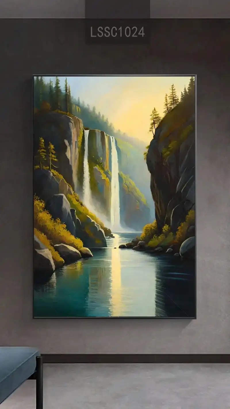 山水风景画流水生财风水画装饰画高清图片素材图库大全 #山水画 - 抖