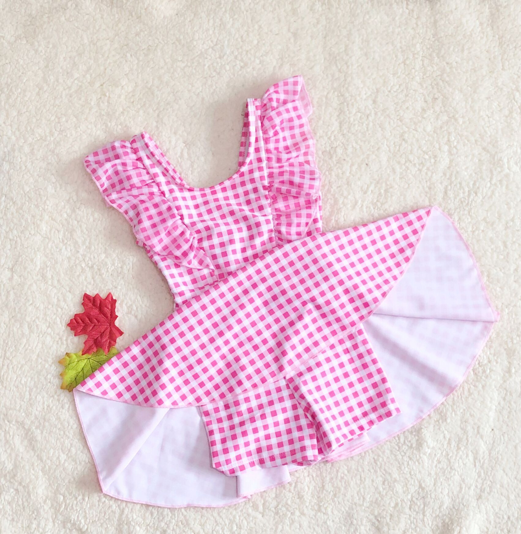 特价清仓新款泳衣格子儿童连体泳衣中小童韩版连体裙式宝宝泳装