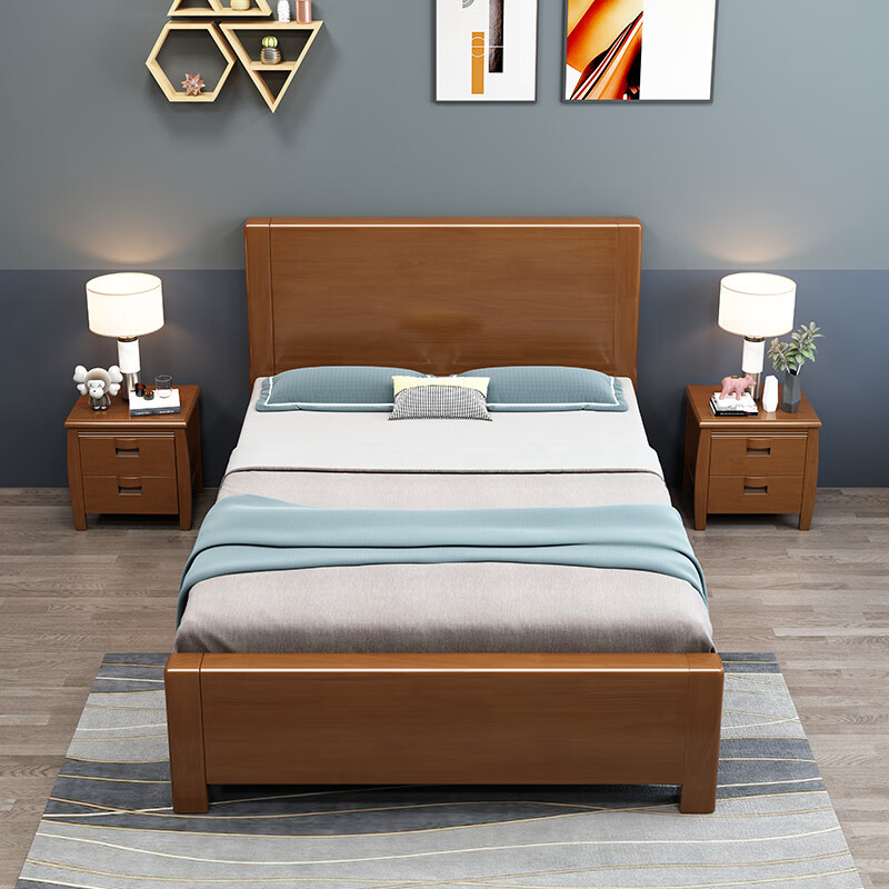 域赢域赢实木床单位宿舍床公寓床木质床1米框架颜色可选胡桃色