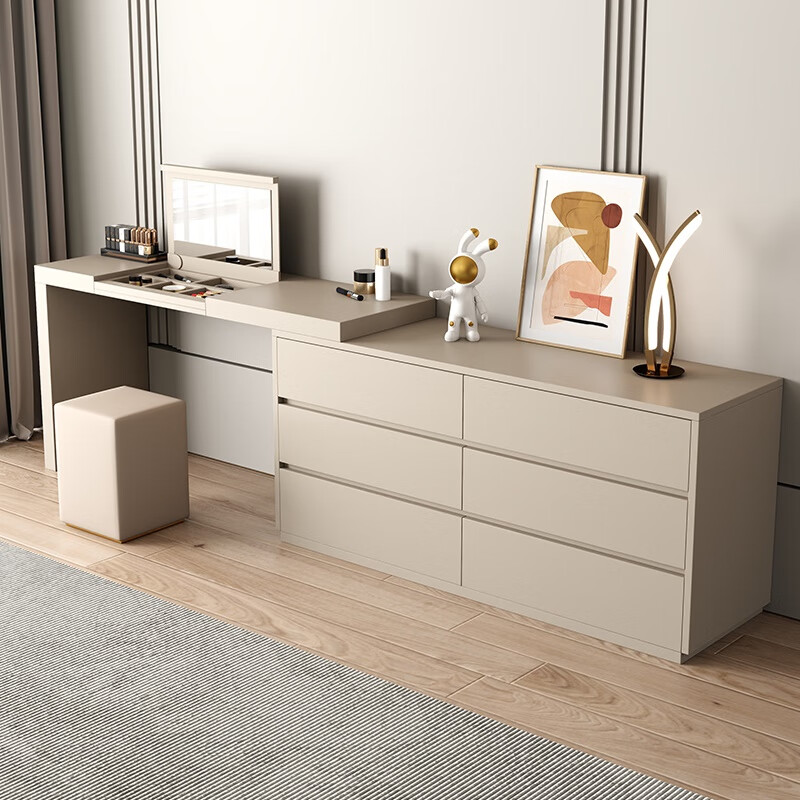 生态宜家意式极简梳妆台卧室简约现代翻盖化妆台斗柜一体组合伸缩转角