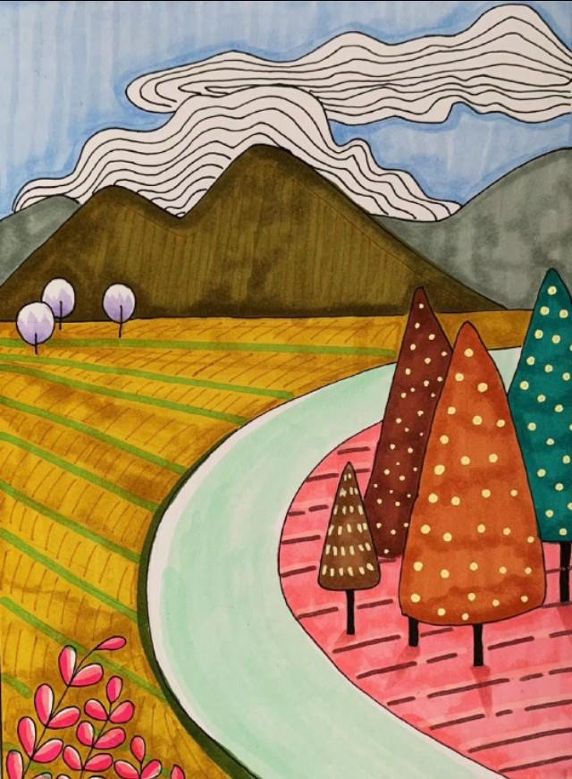 马克笔手绘风景儿童插画家有萌娃可以学起来