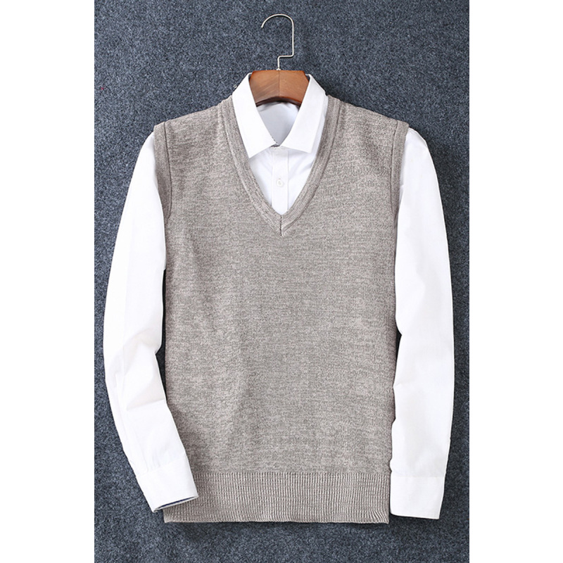 suntek中老年人毛线针织马甲背心男士v领套头无袖毛衣背心宽松马甲薄