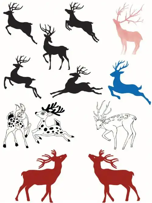 免抠素材简约手绘扁平风麋鹿剪影圣诞节矢