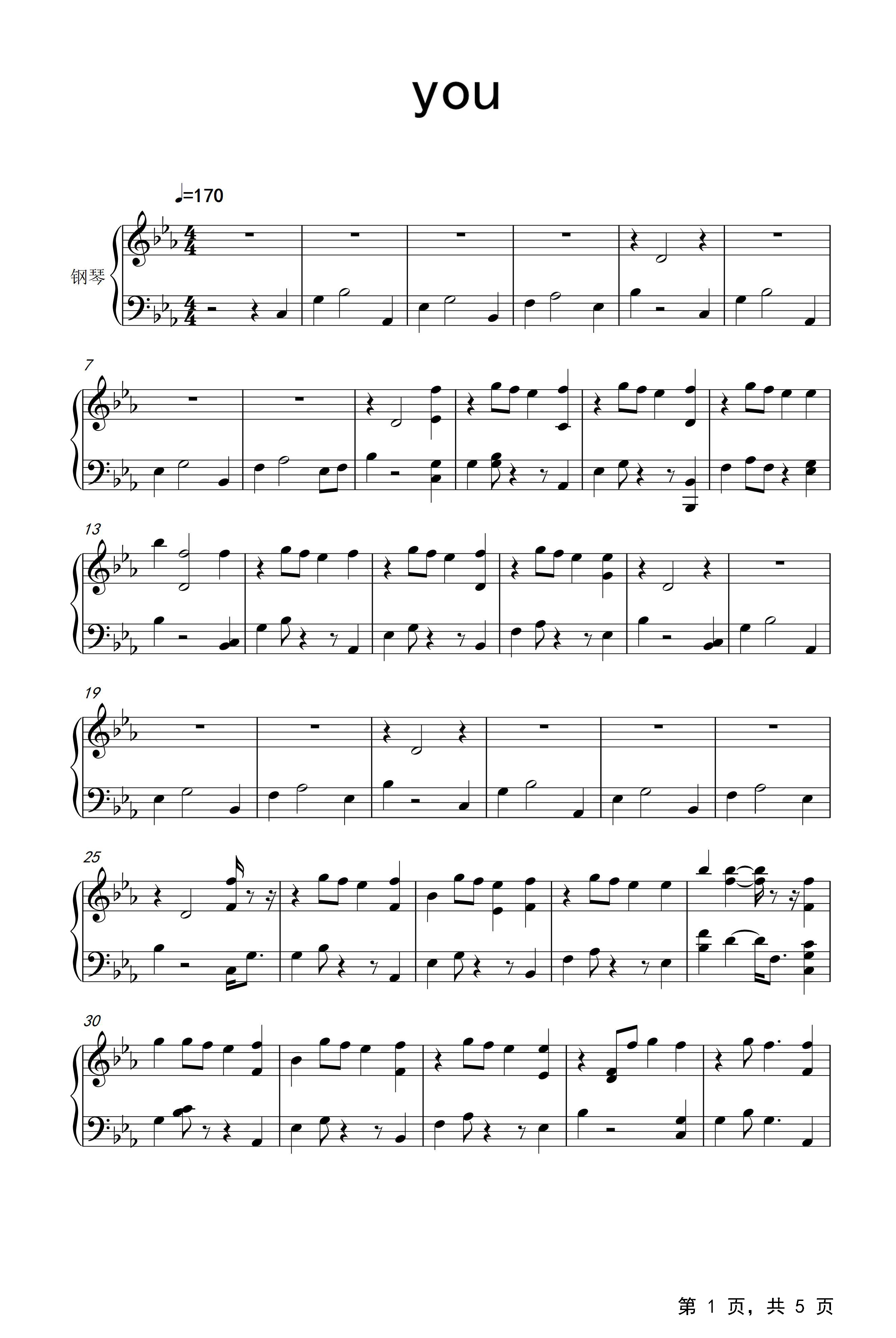 you钢琴谱_m.