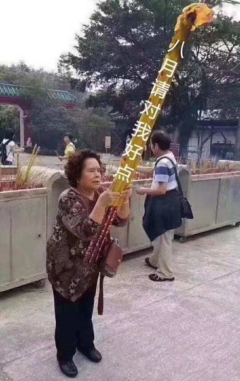 八月请对我好点大妈烧高香表情包烧高香好点大妈八月表情