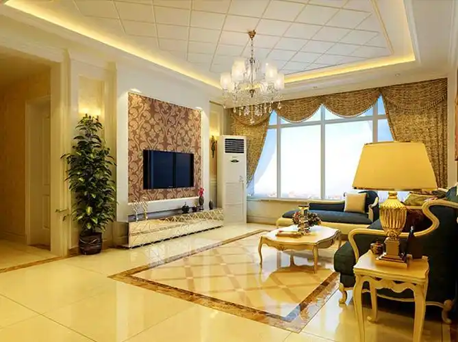 132平米客厅天花板菱形吊顶装修效果图