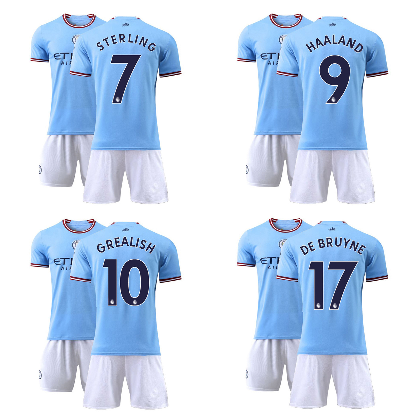 23曼城主场足球服德布劳内17号比赛队服训练球衣套装10号阿圭罗