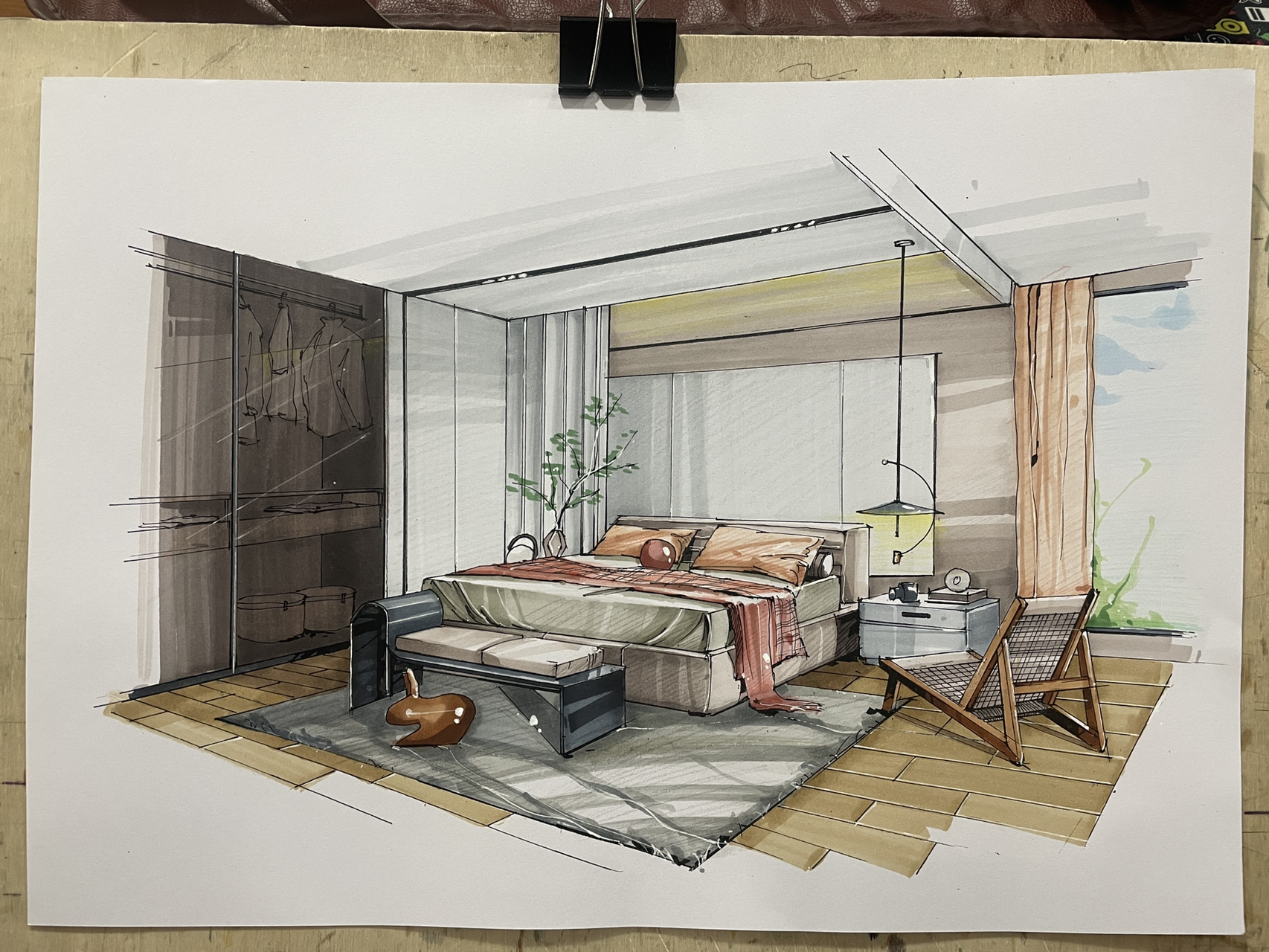 室内设计手绘效果图-卧室 马克笔7315:法卡勒一代 透视:两点透视