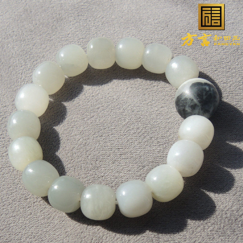 方言烟紫玉12mm老型珠配黑白分明含有透闪石成分聚宝盆特色手链r