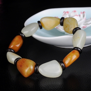 天然新疆和田玉籽料手串原石白玉泌皮手链男女款玉石手链