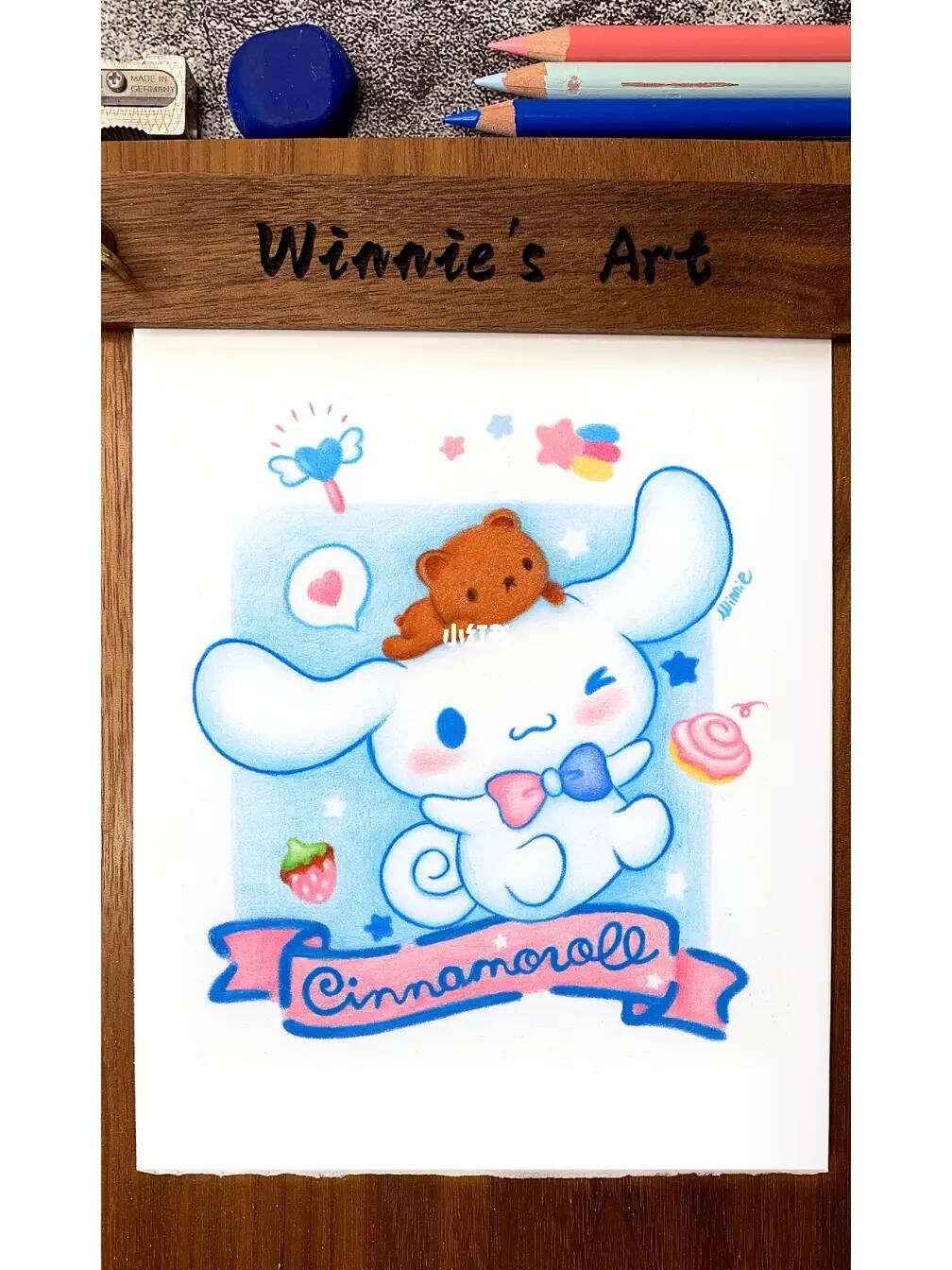 手绘彩铅卡通三丽鸥玉桂狗附线稿