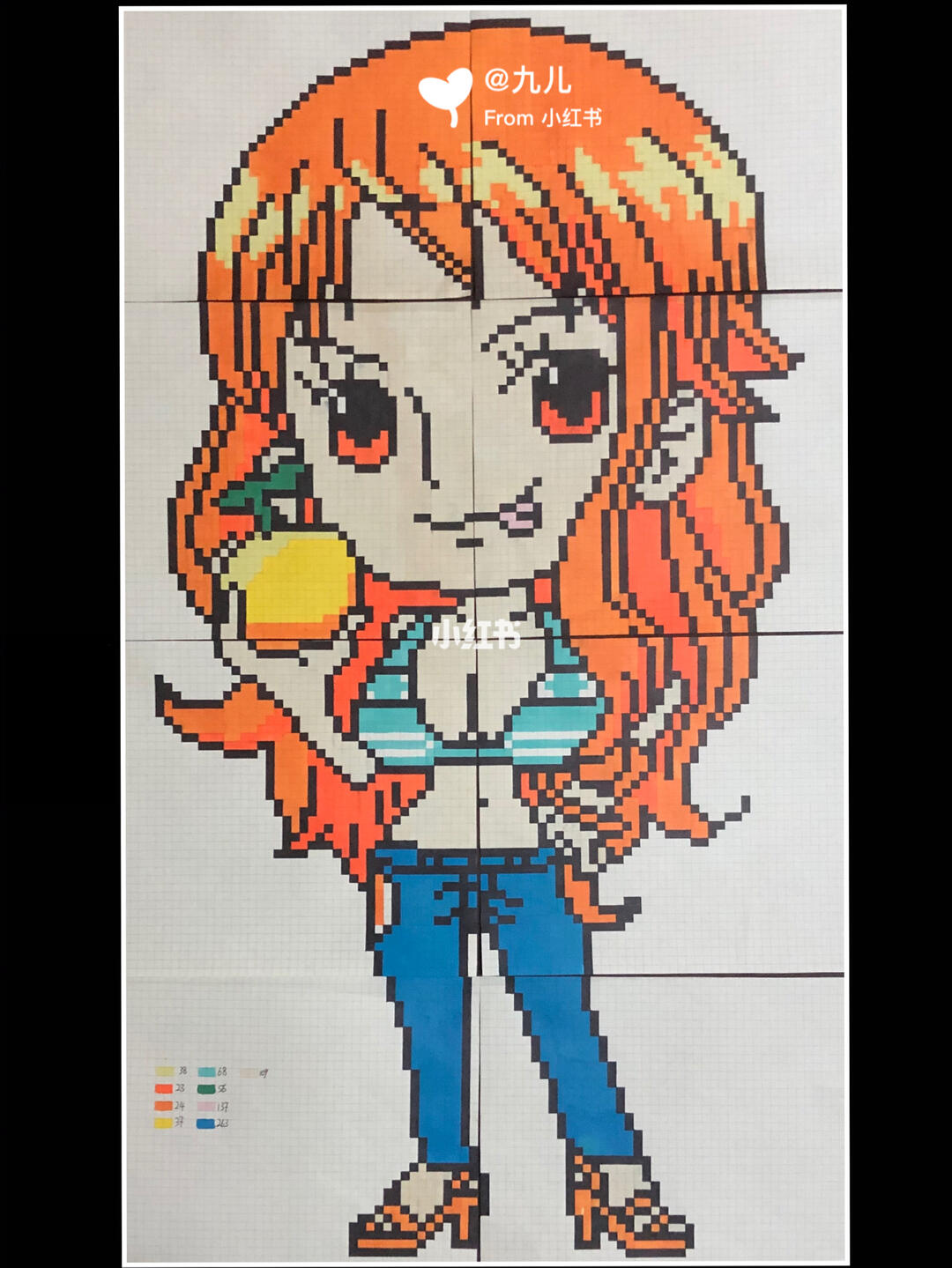 像素画 网格画 海贼王之娜美(下)_海贼王_像素画_文化_绘画
